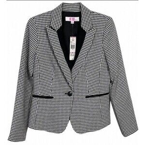 NWT 9 & Co Women’s Blazer Size 6 Black Ivory Houndstooth Tailored Career Jacket